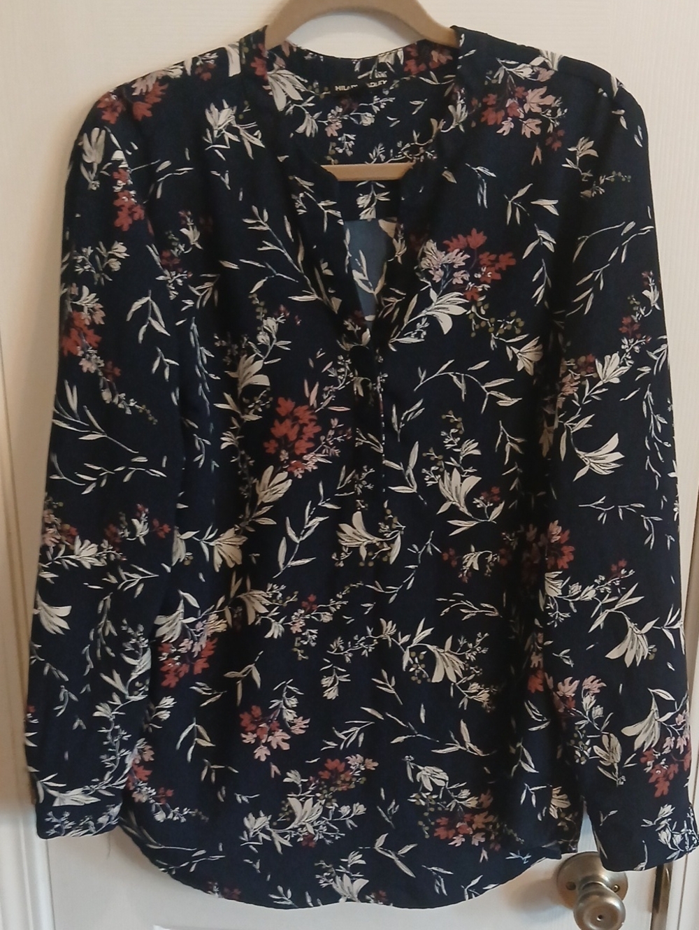 HILARY RADLEY Women’s Navy Floral Long-Sleeve Blouse Size XL